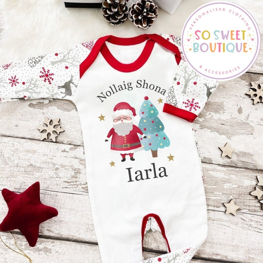 Nollaig Shona Personalised Christmas Babygro Sleepsuit