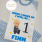 Personalized Boss Baby When I Wake Up birthday pajamas for kids, featuring colorful cartoon design and custom name text.