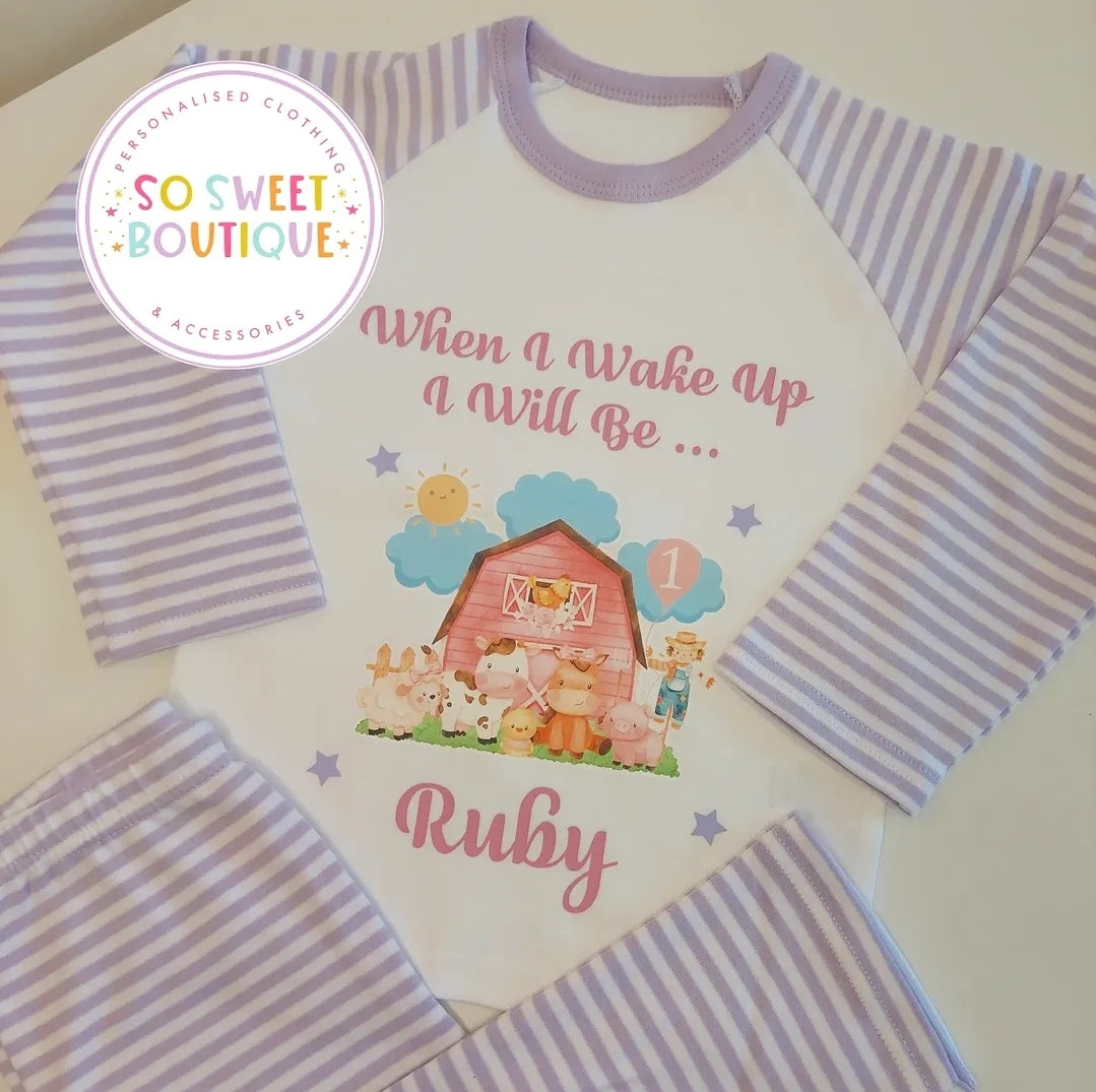 Pink Farm When I Wake Up Personalised Birthday Pyjamas