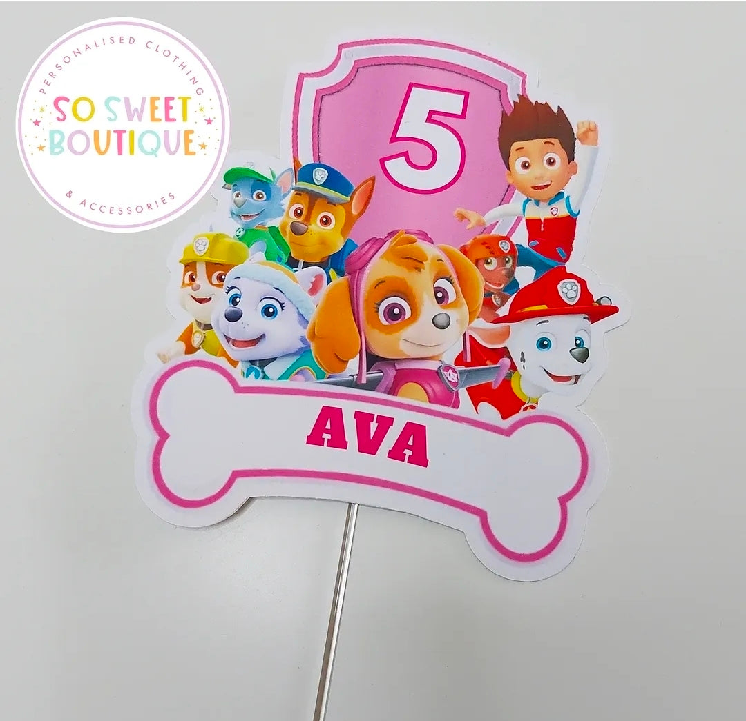 Paw Patrol Pink Personalised Birthday Cake Topper