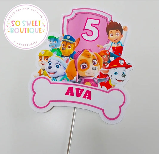 Paw Patrol Pink Personalised Birthday Cake Topper