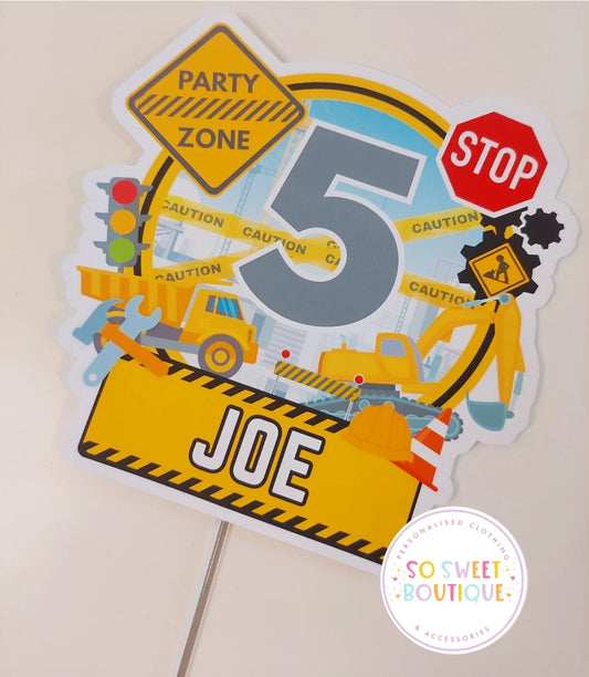 Construction Digger Personalised Birthday Cake Topper