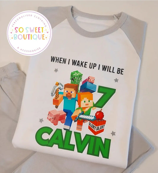 Minecraft When I Wake Up Personalised Birthday Pyjamas