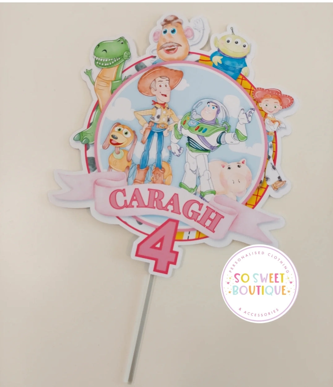 Toy Story Pink Personalised Birthday Cake Topper
