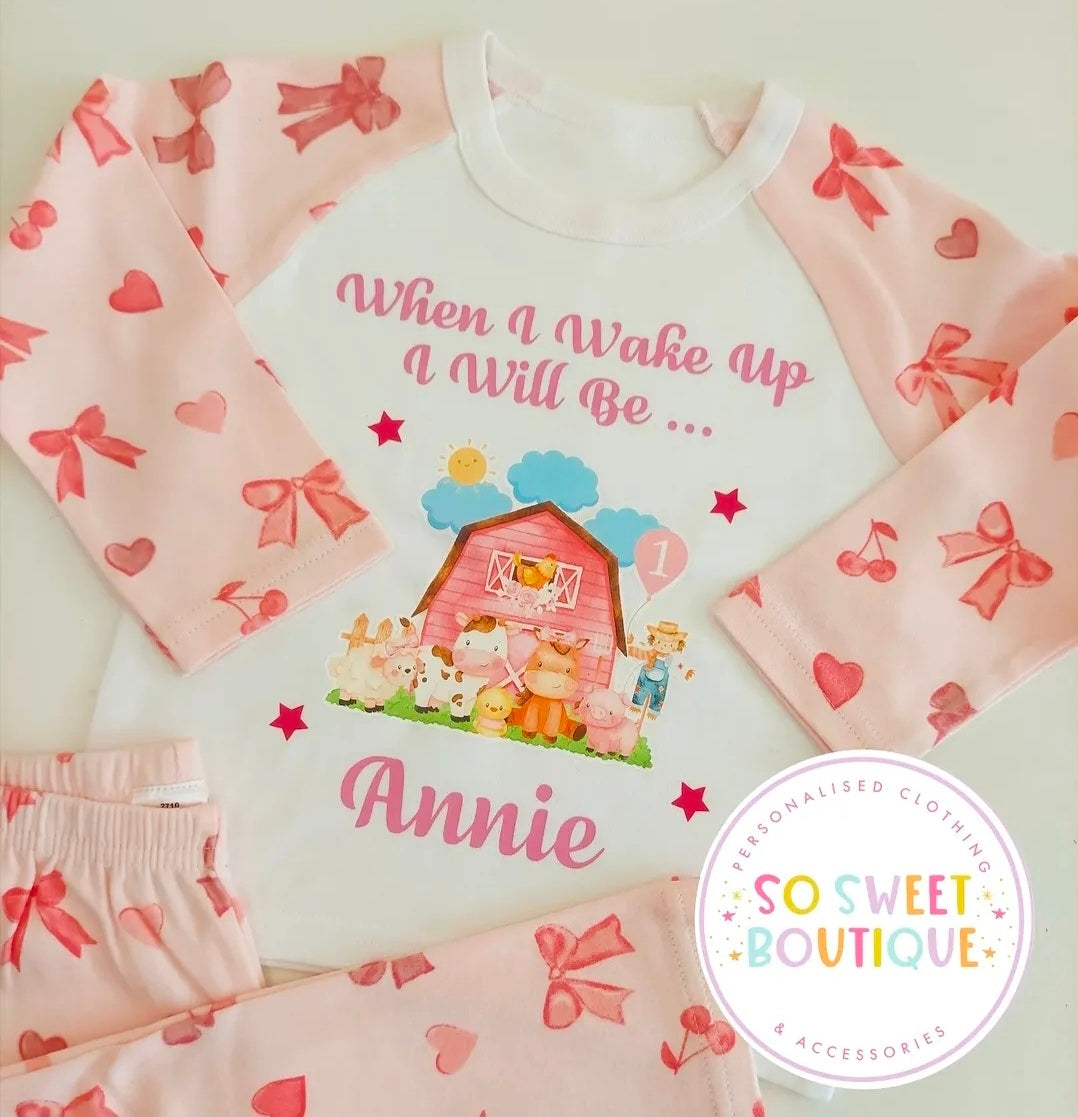 Pink Farm When I Wake Up Personalised Birthday Pyjamas