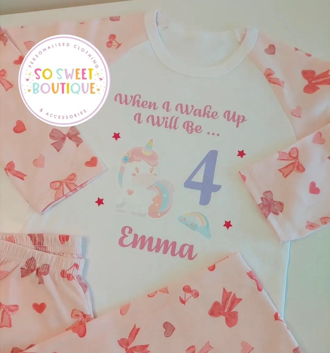 Unicorn When I Wake Up Personalised Birthday Pyjamas
