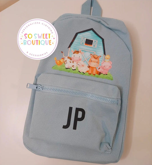 Farm themed Personalised Kids Backpack (12 Colour Options)