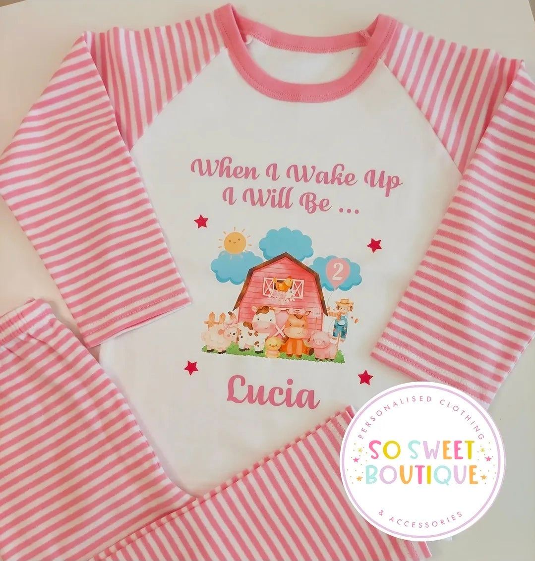 Pink Farm When I Wake Up Personalised Birthday Pyjamas