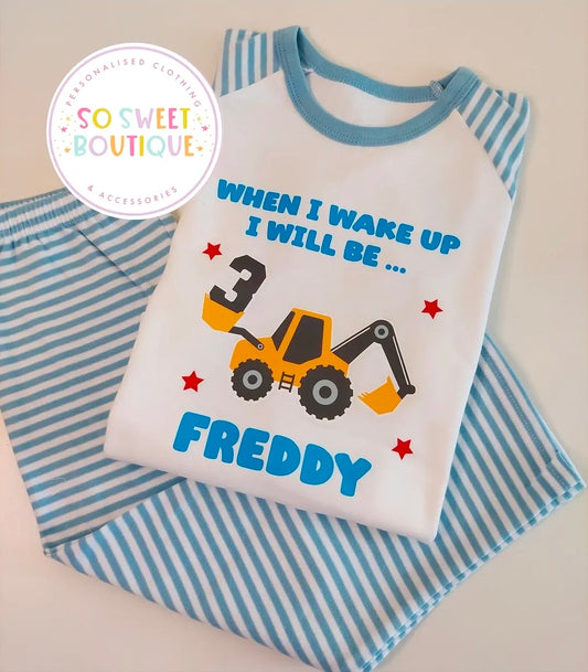 Digger When I Wake Up Personalised Birthday Pyjamas