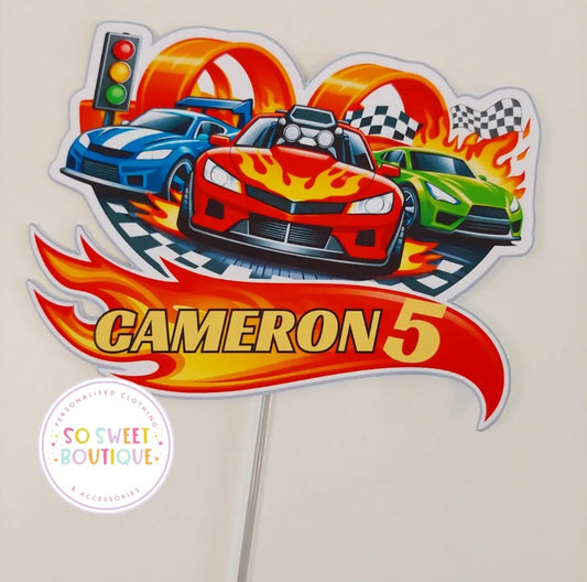 Hot Wheels Fast Cars Personalised Birthday Cake Topper