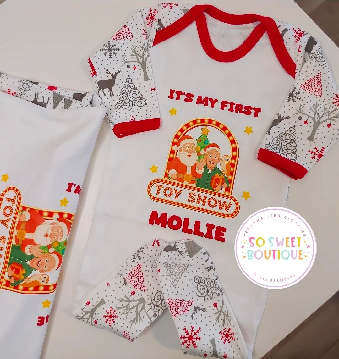 My First Toy Show Personalised Grey Reindeer Babygro Sleepsuit