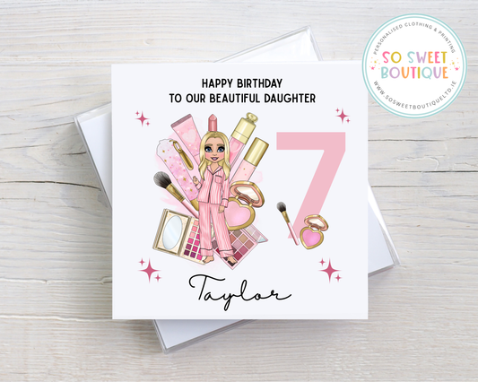 P Louise Beauty Cosmetics Personalised Birthday Card - Blonde Hair