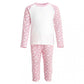 Pink cloud-print personalised birthday pyjama set by SoSweetBoutiqueLtd, featuring a soft, comfortable pajama top and bottoms.