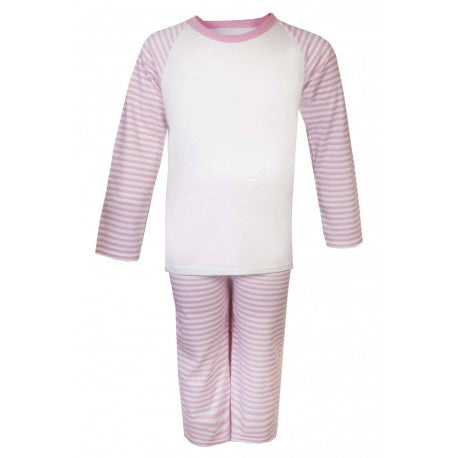 Pink and white striped raglan sleeve pajamas set from Ms Rachel When I Wake Up Personalised Birthday Pyjamas by SoSweetBoutiqueLtd.