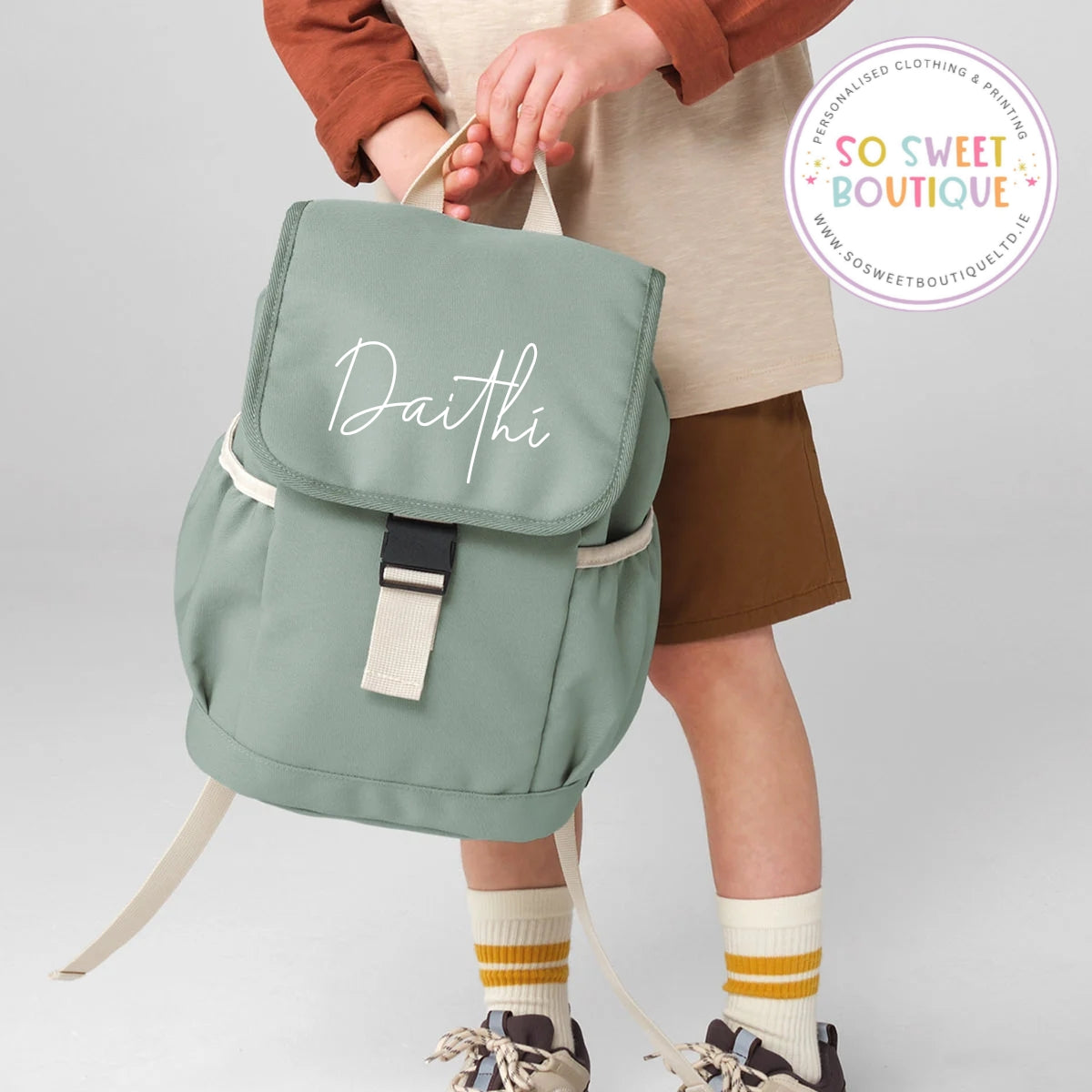 Dusty Green Personalised Kids Adventure Backpack - SoSweetBoutiqueLtd